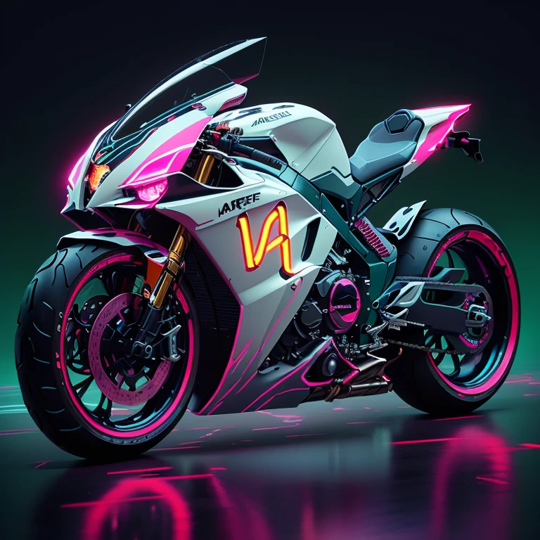 arafed motorcycle with a neon paint job on the front and side, in digital illustration style, cycle renders4d, motorcycle concept art, motorcycle, 3d rendering cycles, futuristic motorcycle, cyberpunk artstyle, cycle render, stunning detailed art style, futuristic art style, riding a futuristic motorcycle, daniel maidman octane rendering, style digital painting, Neon cyber lighting