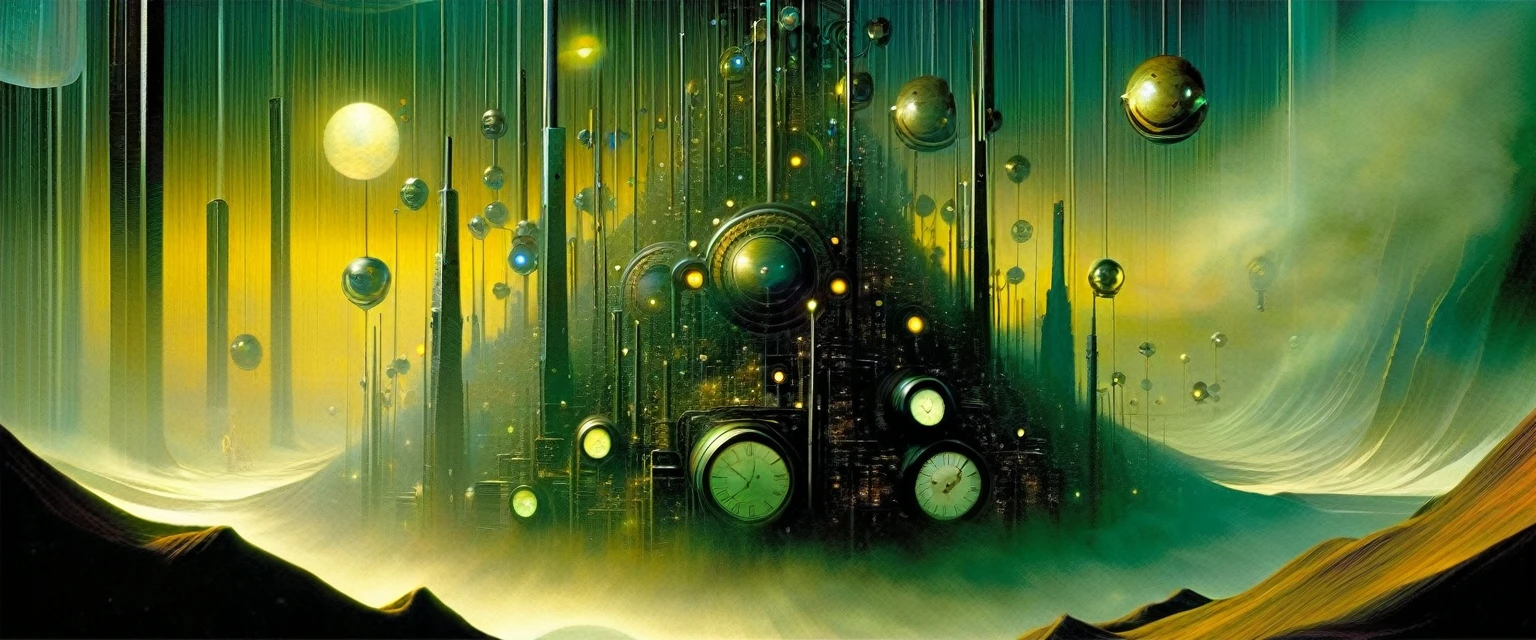 clockworld futuristic scene:1.5, Dave mckean art inspired