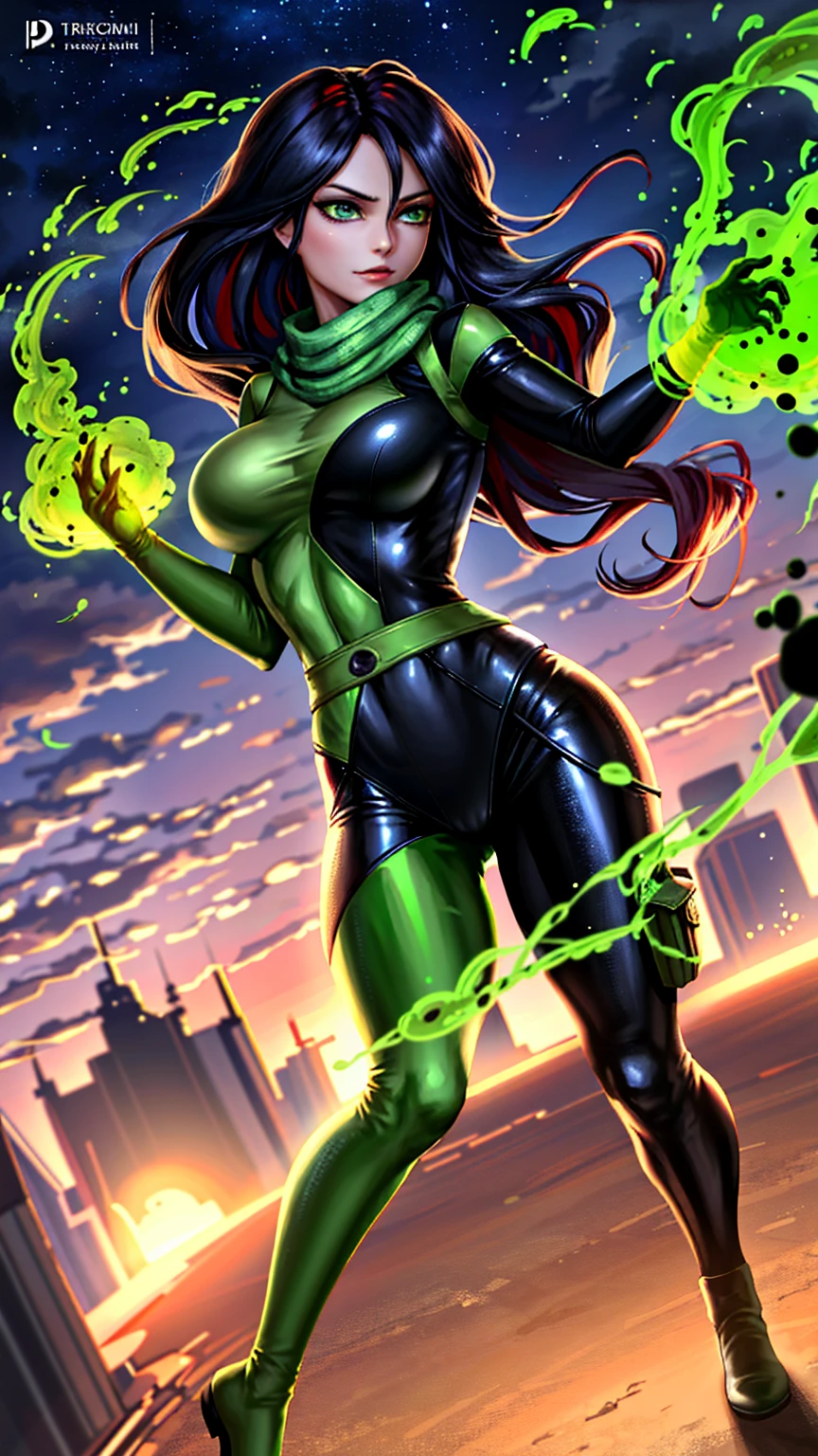 Tafah, Best quality, High accuracy, Sh1, green eyes, gloves, Multi-colored suit, makeup, Cowboy shot, juggling, hands up, Standing, amazing, road, Green fire, Shijo von Kim is possible, Wear it, glowing, Radiant hair, Scarf on face, Beautiful Face, Beautiful big doll eyes, عيون دمية glowing, Fighting stance on a plane flying in the air, anime style, 4K quality, Realistic picture, --With 4:7, (Tafah, Best quality), Complex details, 8 kilos,Intense focus, 1Girls, Completely full body, Wide viewing, 2x reduction, Sh1, green eyes, gloves, Multi-colored suit, makeup,