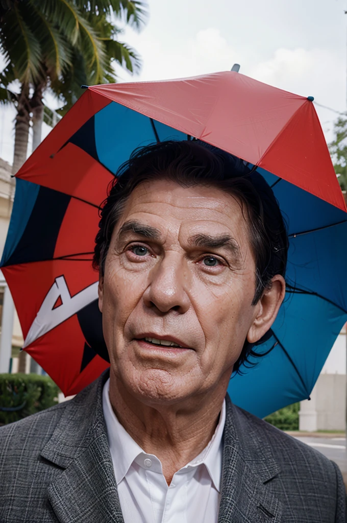 umbrella with ronald reagans' face on it