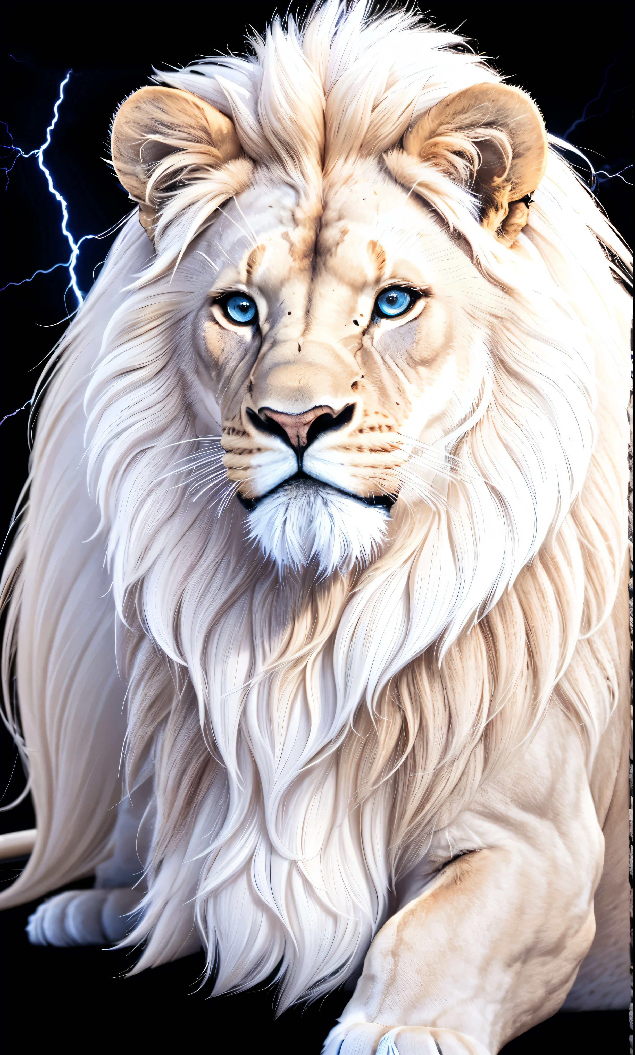 Lion, Divine Lion, naturals, thunder, Realistic Lion, rey, realistic detailed, Sunset light, sky, Sol noturno, realistic detailed 16K, Eletricidade Detalhada 8K, Darkness Background, Texturas realistas de 8K, Cores photorrealistic 8K, fire azul, realistic detailed Fire Bolt, sky Light Detailed, Power of thunder, Realistic Divine, gold color, Divine gold, Golden light, naturey, linda, Rendering, photorrealistic, UltraHigh definition, 4K, detailed textures, thunder, detailed shadows, detailed colors, neon blue, blue light, lightning strikes, blue power, naturey linda, Great Divine, peaceful face, naturalss, lightning strike, Electric Power Screw, detailed contrast, realistic contrast, high resolution, detailed colors, fire, villany, divine creature, 8K FullHD, realistic detailed, 16K, 8K, High definition, detailed contrast, realistic contrast, high resolution, detailed colors, fire, villany, divine creature, 8K Realistic Lion Face, realistic detailed, chic, elegance
