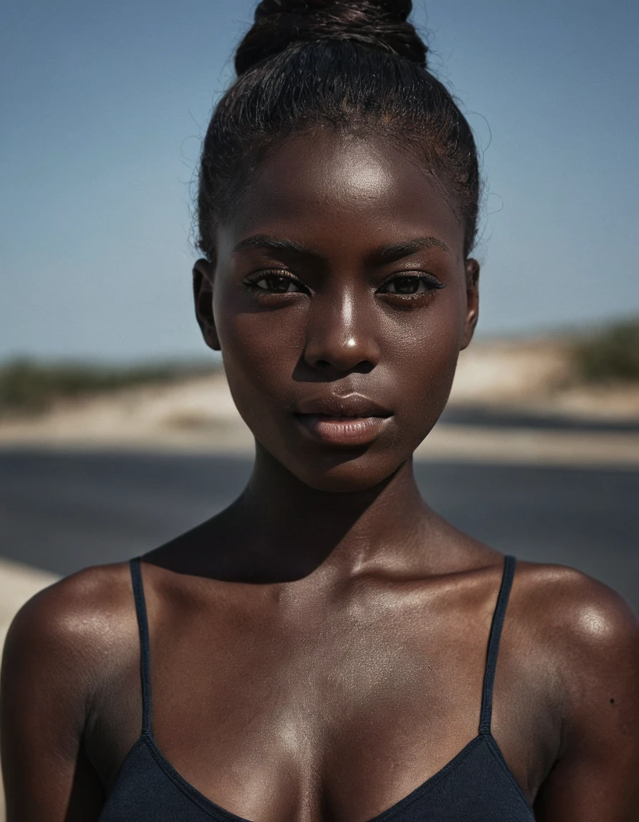 1girl, dark skinned, photography, highly detailed, portrait, detailed face, upper body, shoulders, chest