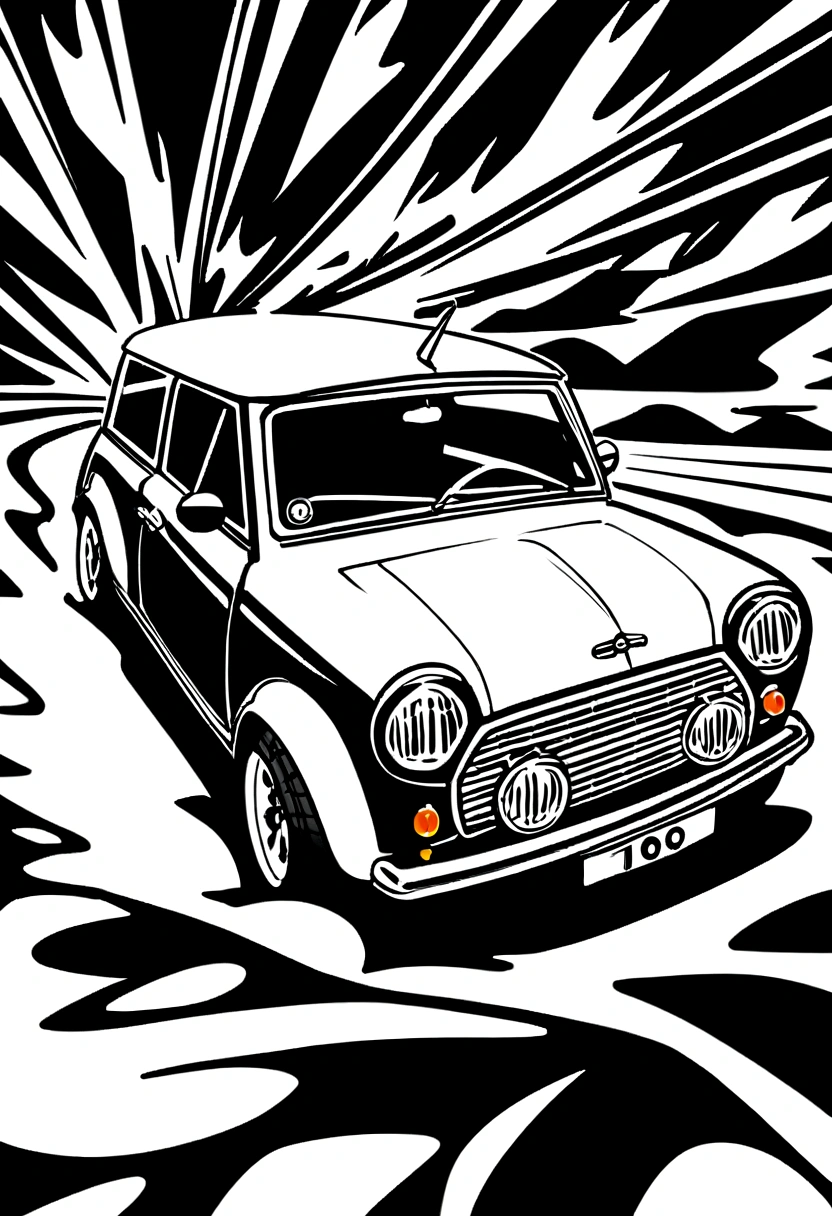 Mini Cooper the same as the real thing, Smooth lines and 100% In black and white, Vector style