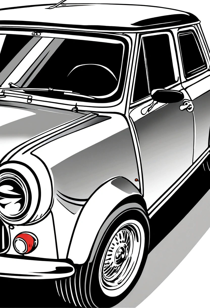 Mini Cooper the same as the real thing, Smooth lines and 100% In black and white, Vector style