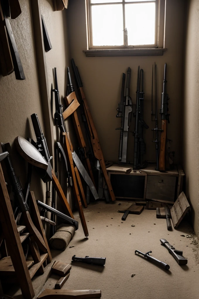 Weapons of war in a house held by a man's hand