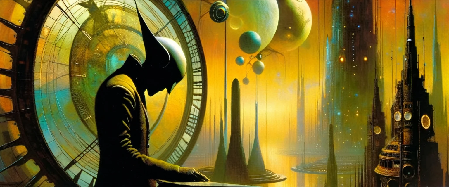 clockworld futuristic scene:1.5, Dave mckean art inspired

