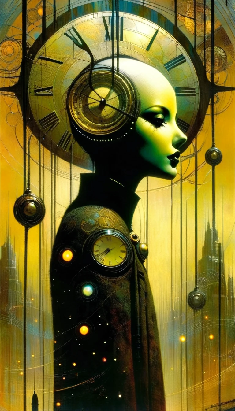 clockworld futuristic scene:1.5, Dave mckean art inspired