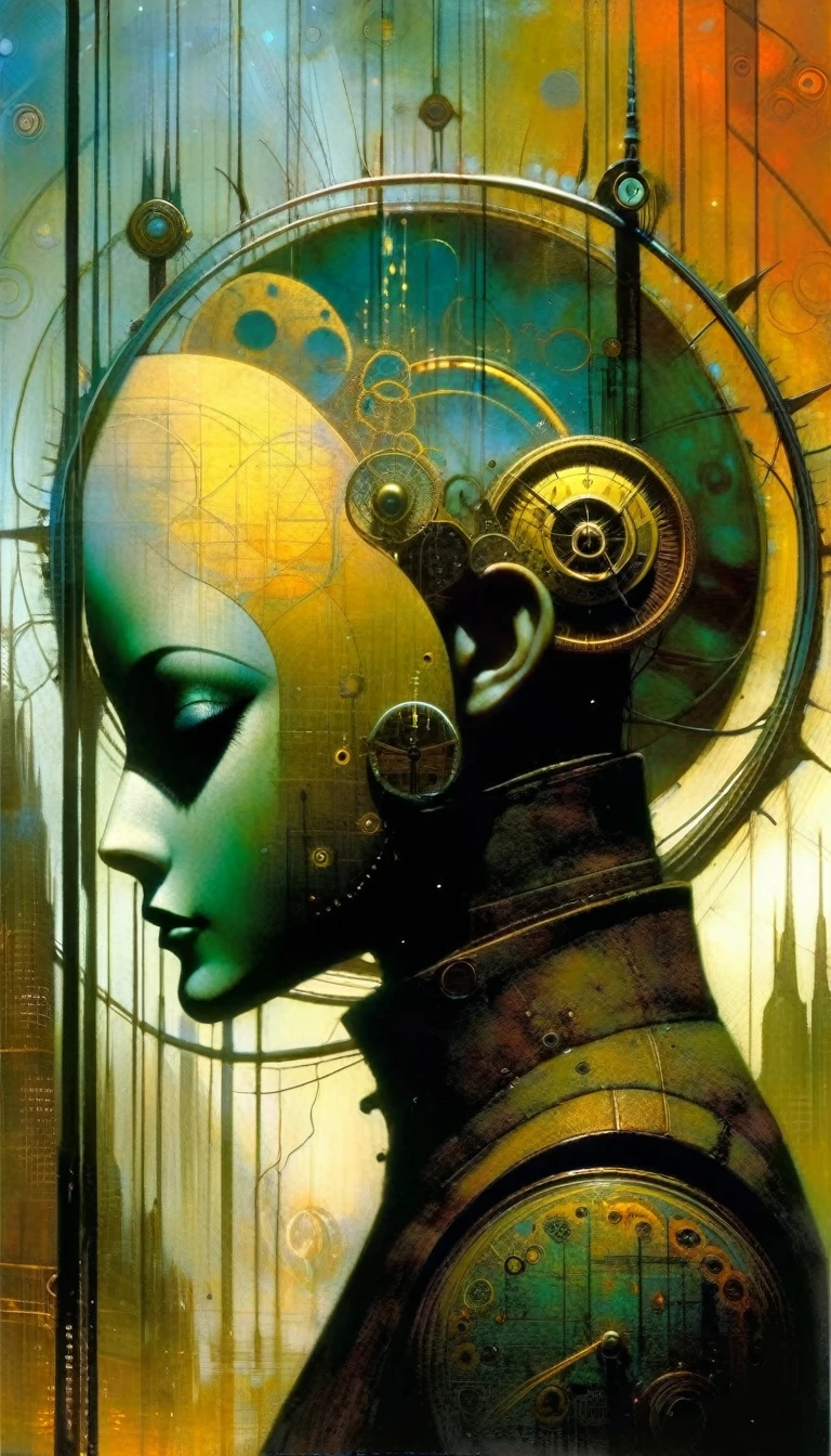 clockworld futuristic scene:1.5, Dave mckean art inspired