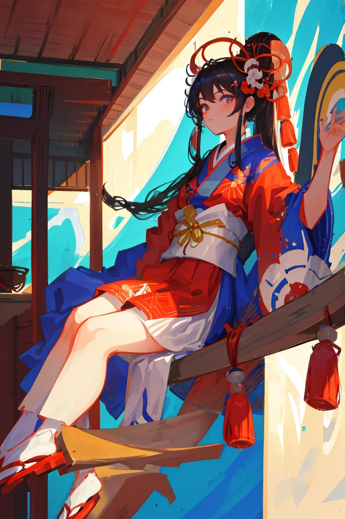 geisha with tied hair sitting inside a traditional Japanese house