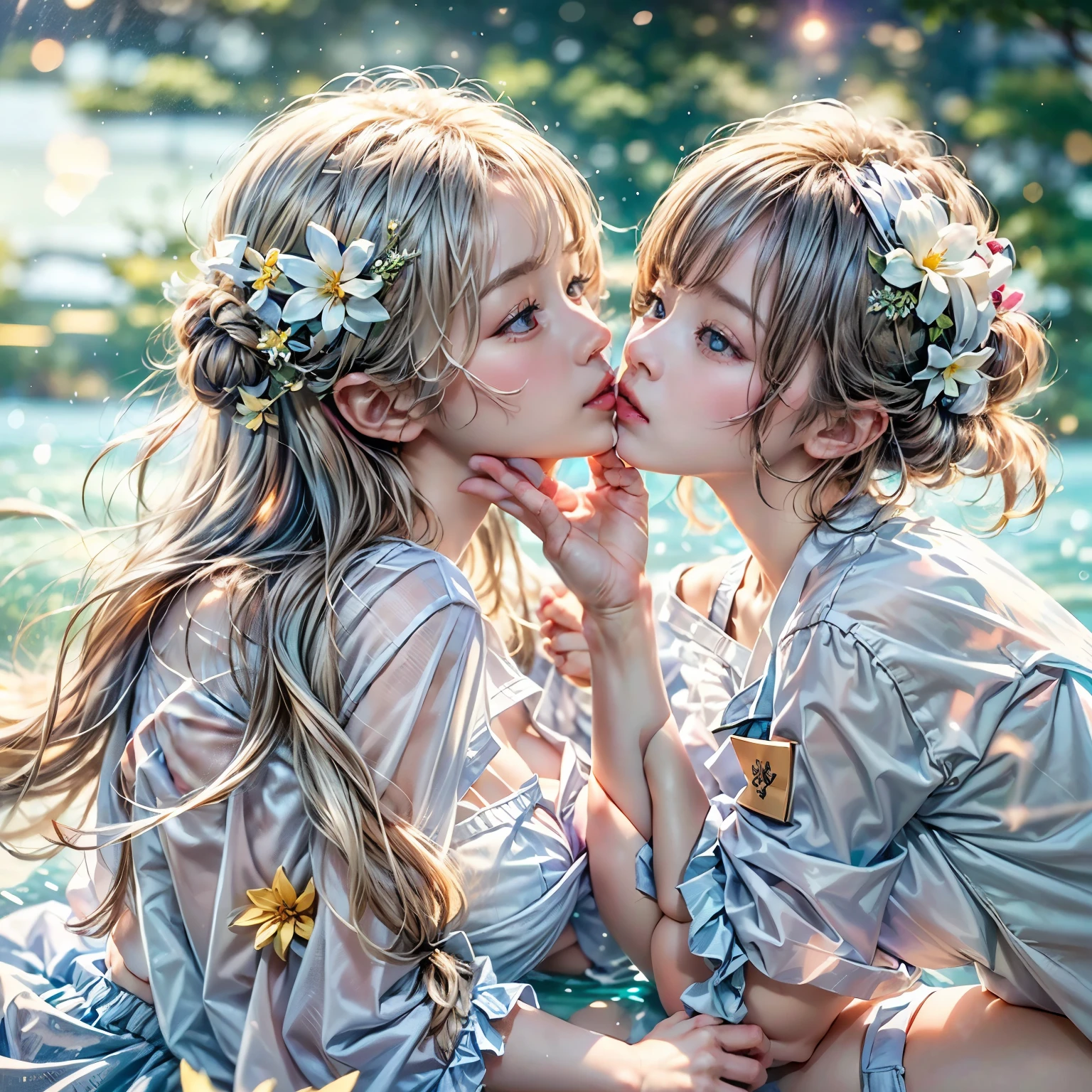 SFW, ((David Hamilton:1.37, White and RainbowColors))、Extremely Detailed (Tiny Oppai-Loli Twins:1.37)、{(Dynamic-angle)|(from side)|(from back)|((from below:1.2))}、{(((Kissing face to face:1.41) Against the Nipples to Nipples Pressing hard))| ZoomedOut }、{(Floating hair with Strong wind)|(Ass focus)|French Braid|bun}、((8K best quality Masterpiece:1.2、Photo-realistic:1.4)), { kodachrome | realistic | photorealistic | RAW } BREAK
((Detailed KAWAII Face、Detailed Radiant PearlSkin) with Transparency)、Smooth shading、(SoftFocus BokeH)、Soft Lighting、((school uniform))、{Flowers|Flower wreath|smile|Joyful|Pleasuring|Different types of hair colors}、{(Light Particles:1.2)|(Lens Flare)|(Luminescent Particles:0.6)}、{(((Just a heads above the Lake))) |Sparkling Lake surface|Splashing water|Before dawn|magic hour|morning glow|foggy|Haze|(Dazzling Colored Horizon)}、{ThighGap | Whole Body proportions and all limbs are anatomically accurate | hidden hands | PUNIPUNI } .