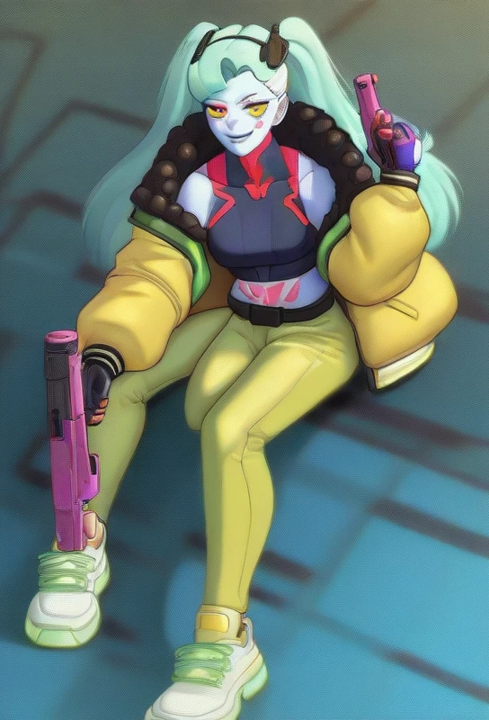 a kelly woman ( Free Fire), black fur,with yellow jacket free rire,Fitted white crop top,yellow pants,white tennis shoes, holding a gun, , Free Fire character, cyberpunk style 2 0 2 4, cyberpunk costumes, cyberpunk 2 0 years. o model girl, female main character, Cyberpunk 2 0 7 7 Character Art, cyberpunk style suit, kelly welles ciberpunk, Cyberpunk flame suit, cyberpunk femme fatale, cyberpunk costume,( Free Fire).