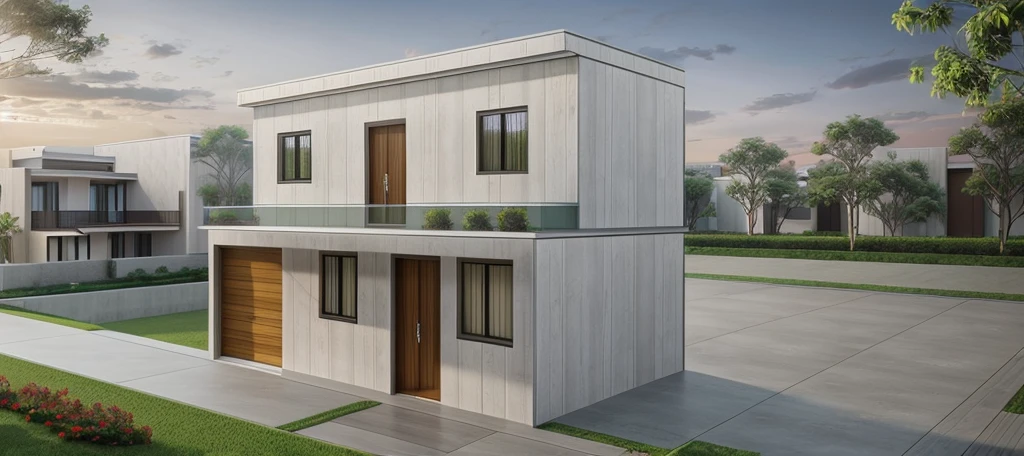 Modern street DESIGN, 1 iron sliding door, 2 double-panel aluminum glass doors, 4 aluminum glass windows, box steel railing