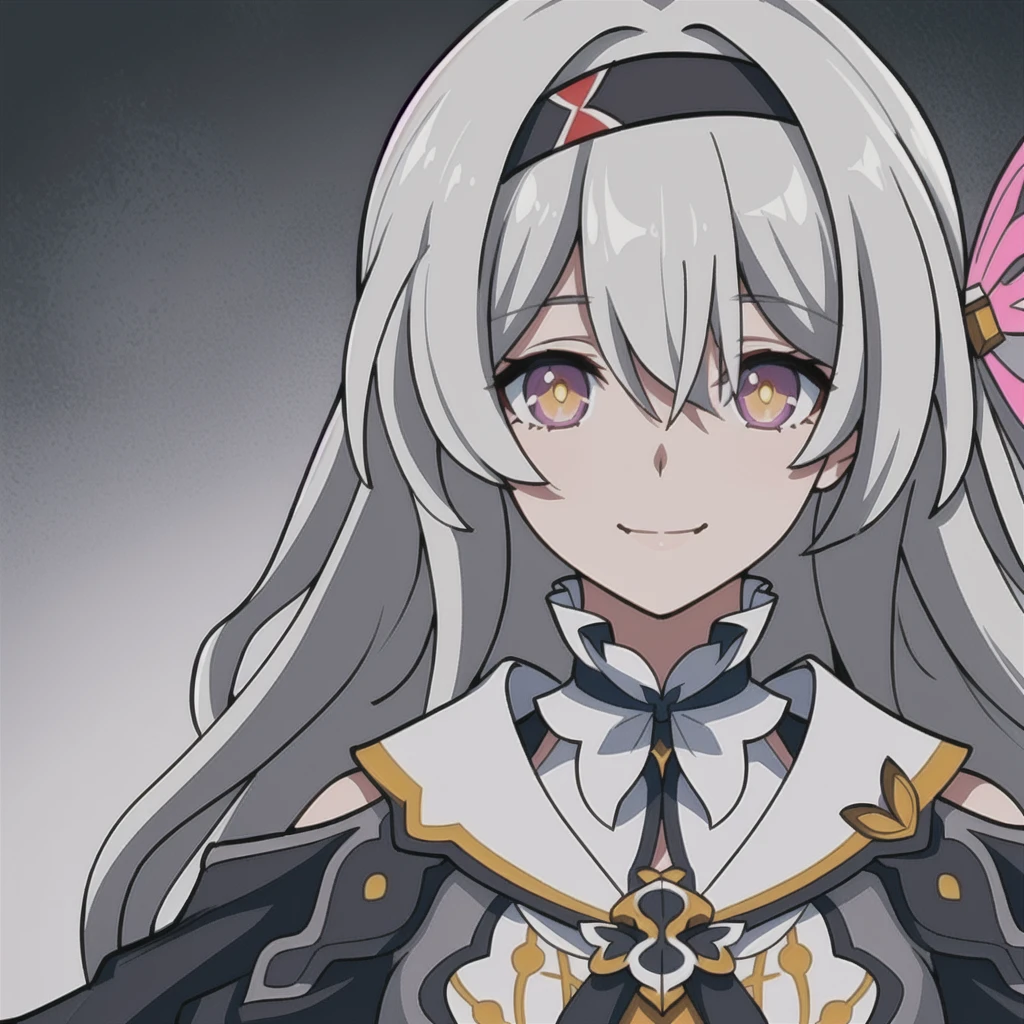 anime girl, happy expression, smile, light grey hair, firefly, star rail, honkai star rail, dark brown clothes, 1girl, masterpiece, (beautiful and aesthetic:1. 5), thick black lineart, clean lineart, perfect lineart, variable lineart, thick lineart, clean anime outlines, intense line art, bold lineart, sharp lineart, heavy lineart, line art, best quality, high quality, high details, super detail, best quality, ultra-detailed, colourful, saturated colours, dynamic lighting, HD,