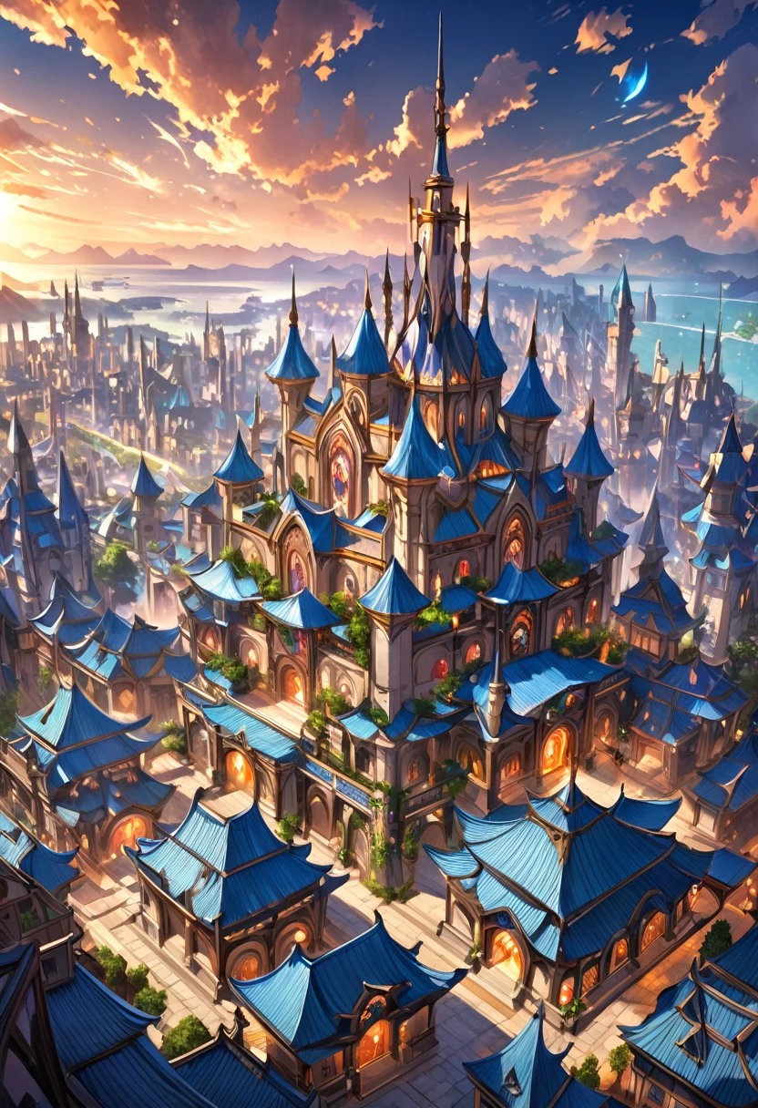 masterpiece, best quality, Fantasy aesthetics, Highly detailed, shadowverse style, background only, background, fantasy modern magic city