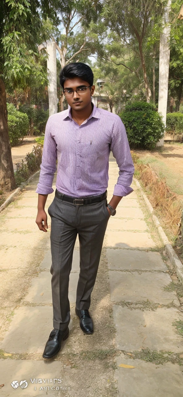 21 year old indian boy With fair skin Wearing spectacles and narrow body Posing for a linkedin picture in formals