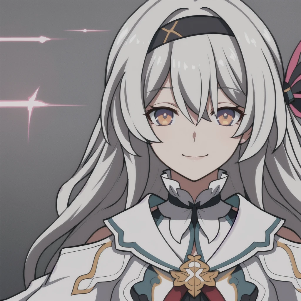 anime girl, happy expression, light grey hair, firefly, star rail, honkai star rail, dark brown clothes, 1girl, masterpiece, (beautiful and aesthetic:1. 5), smile, thick black lineart, clean lineart, perfect lineart, variable lineart, thick lineart, clean anime outlines, intense line art, bold lineart, sharp lineart, heavy lineart, line art, best quality, high quality, high details, super detail, best quality, ultra-detailed, colourful, saturated colours, dynamic lighting, HD,