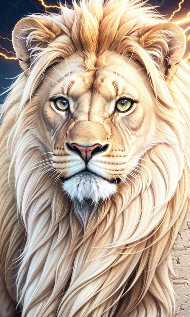 Lion, Divine Lion, naturals, thunder, Realistic Lion, rey, realistic detailed, Sunset light, sky, Sol noturno, realistic detailed 16K, Eletricidade Detalhada 8K, darkness background, Texturas realistas de 8K, Cores photorrealistic 8K, fire azul, realistic detailed Fire Bolt, sky Light Detailed, Power of thunder, Realistic Divine, gold color, Divine gold, golden light, naturey, linda, Rendering, photorrealistic, UltraHigh definition, 4K, detailed textures, thunder, detailed shadows, detailed colors, neon blue, blue light, lightning strikes, blue power, naturey linda, Great Divine, peaceful face, naturalss, lightning strike, Electric Power Screw, detailed contrast, realistic contrast, high resolution, detailed colors, fire, villany, divine creature, 8K FullHD, realistic detailed, 16K, 8K, High definition, detailed contrast, realistic contrast, high resolution, detailed colors, fire, villany, divine creature, 8K Realistic Lion Face, realistic detailed, chic, elegance