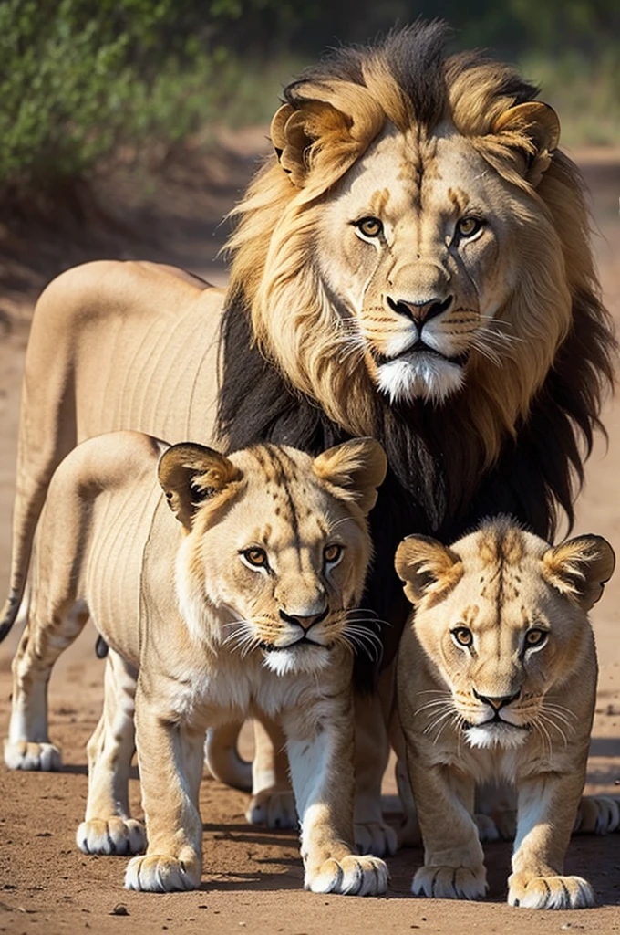 Lion family with two cubs
