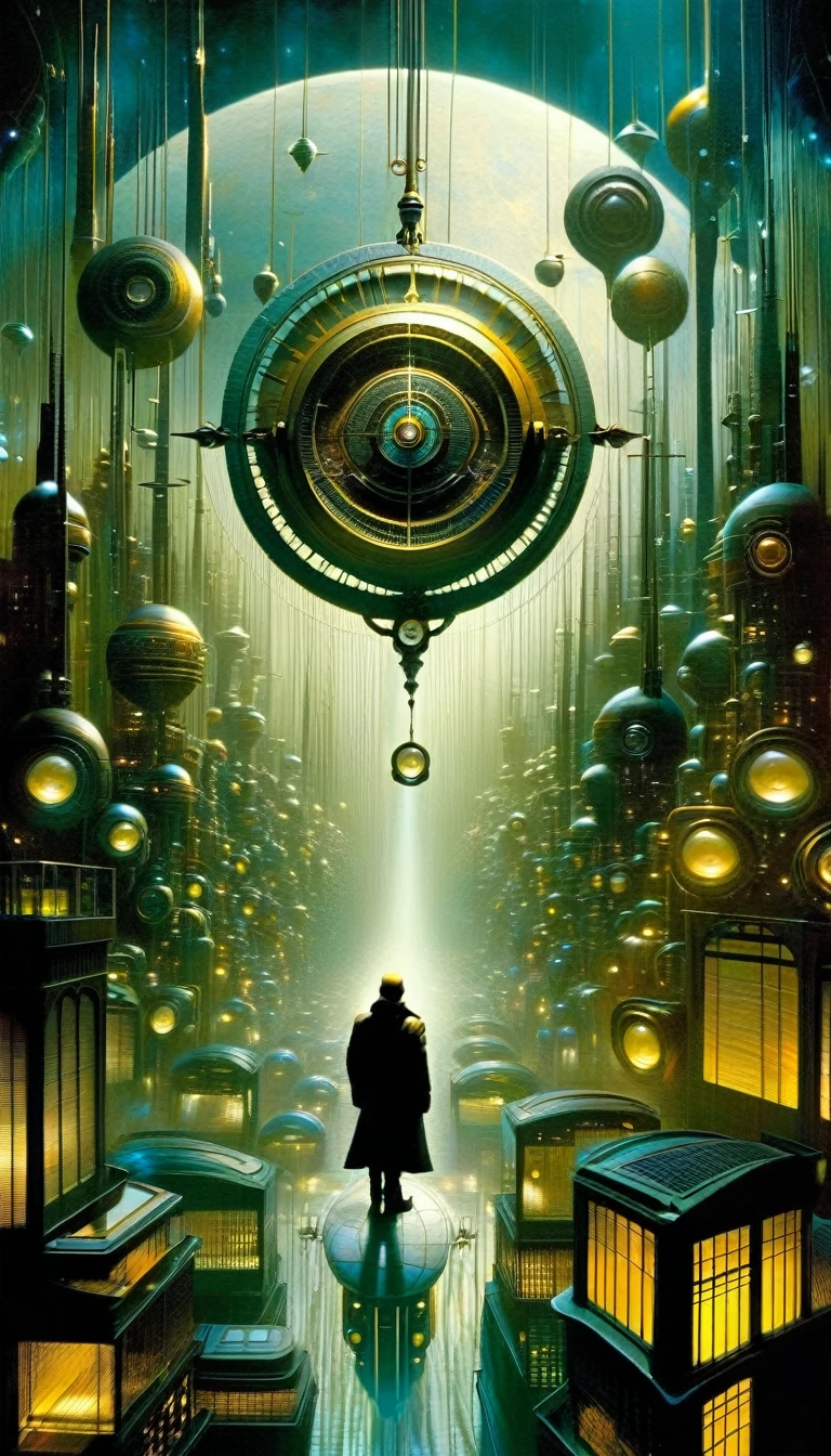 clockworld futuristic scene:1.5, Dave mckean art inspired
