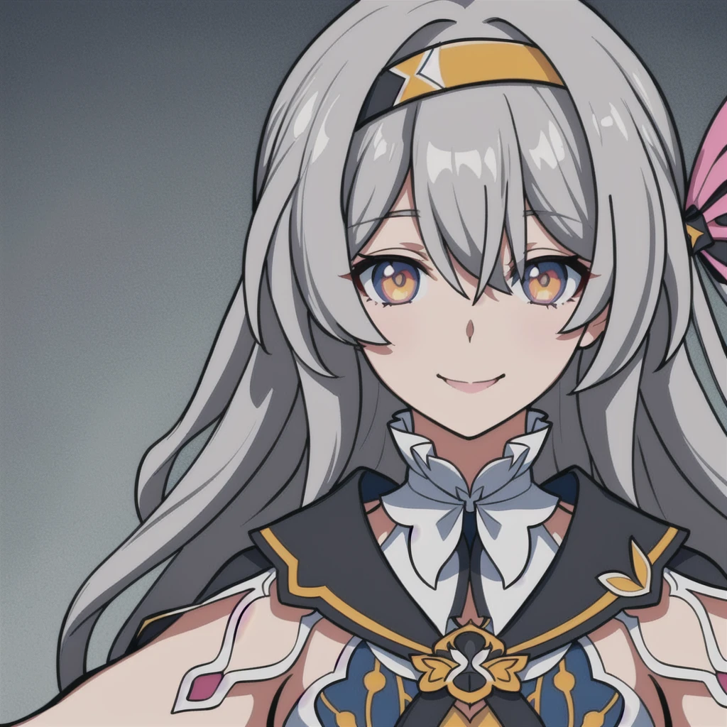 anime girl, smiling, happy expression, grey hair, firefly, star rail, honkai star rail, dark brown clothes, 1girl, masterpiece, (beautiful and aesthetic:1. 5), thick black lineart, clean lineart, perfect lineart, variable lineart, thick lineart, clean anime outlines, intense line art, bold lineart, sharp lineart, heavy lineart, line art, best quality, high quality, high details, super detail, best quality, ultra-detailed, colourful, saturated colours, dynamic lighting, HD,