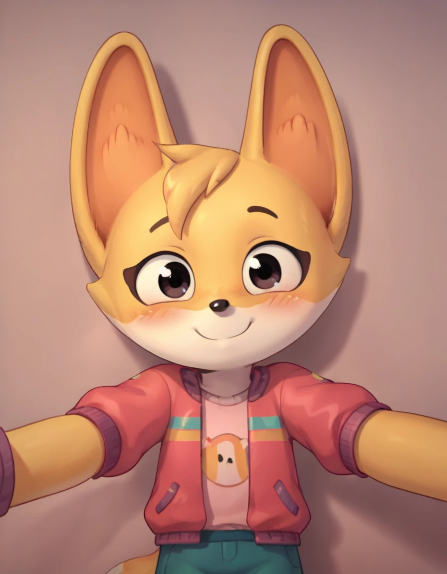 score_9, score_8_up, score_7_up, score_6_up, score_5_up, score_4_up, kit casey, fox, anthro, female, furry, outstretched arms, first person view, blush, smile, shy, cute, solo