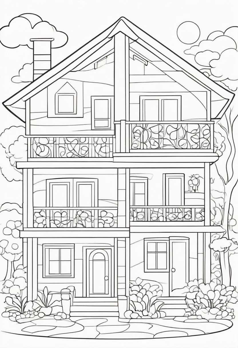 coloring page for kids, house interior cartoon style, thick lines