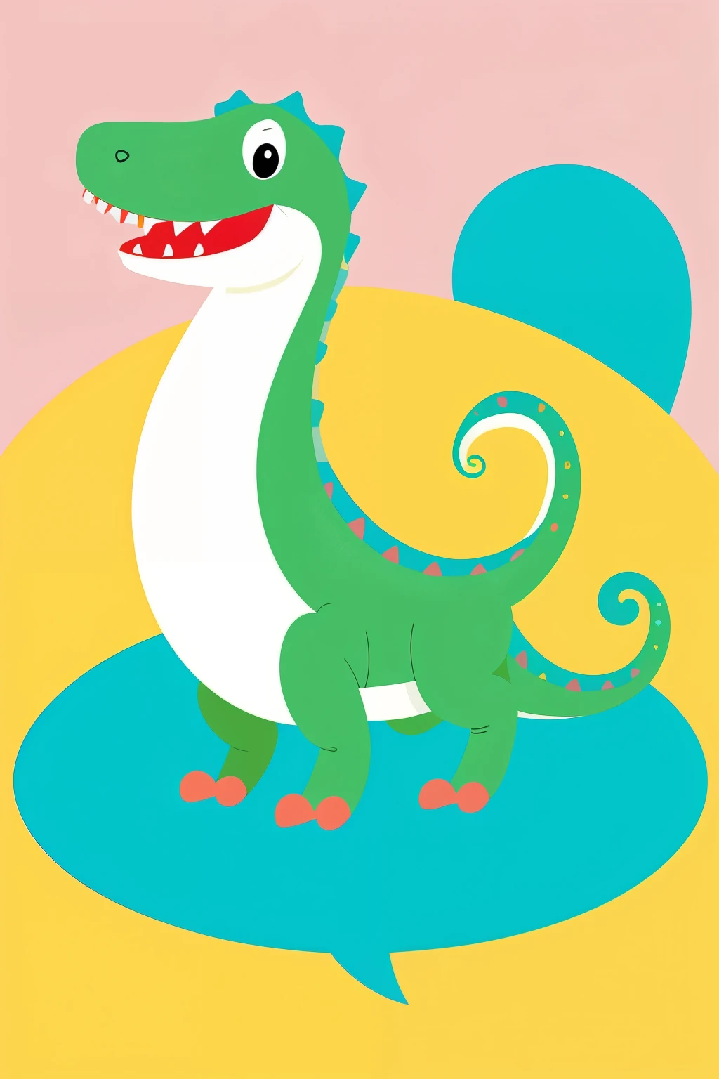a cute dinosaur with a colorful cup but make it flat as if it were hand drawn