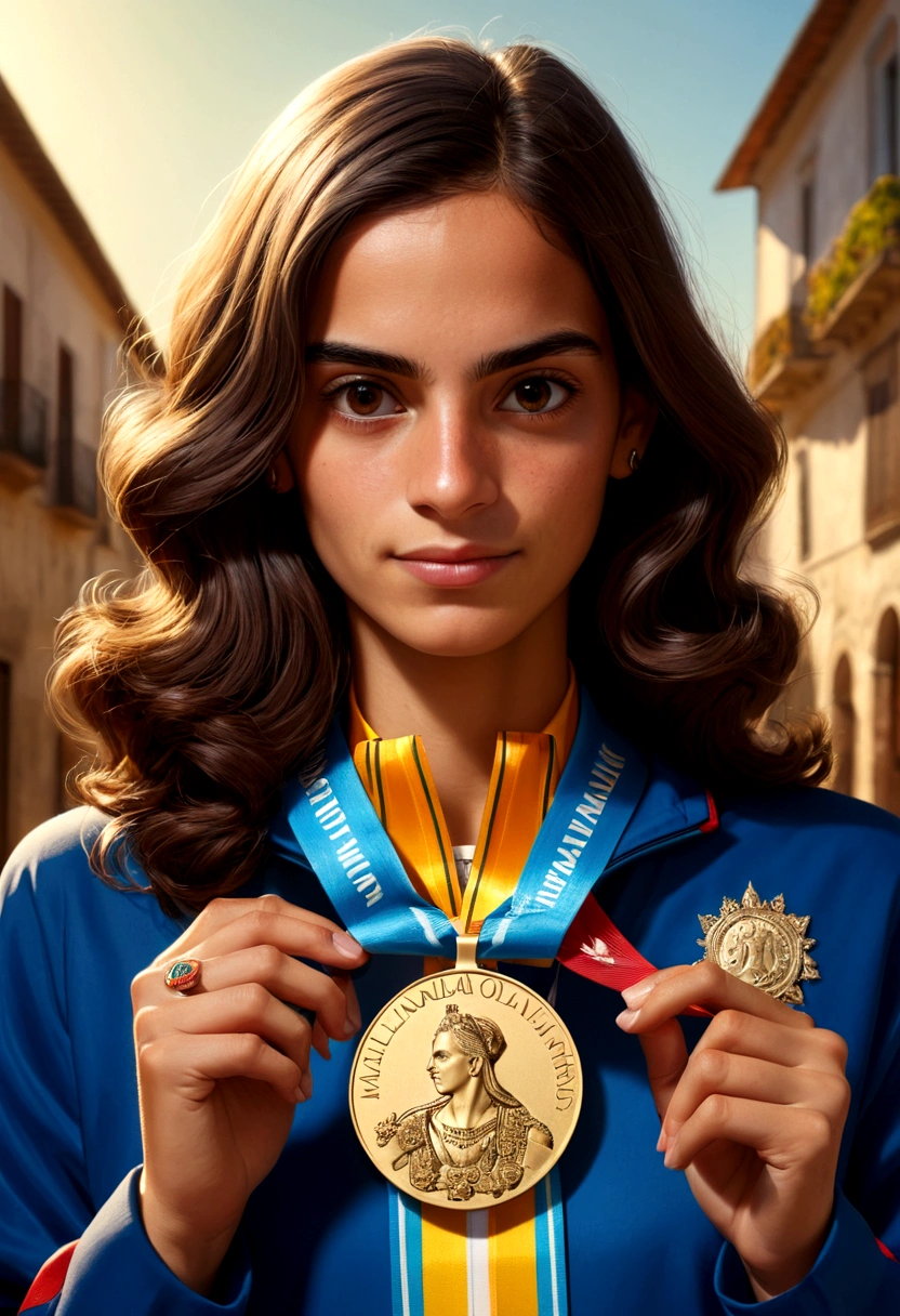 S António with a medal with the name Júlia Oliveira