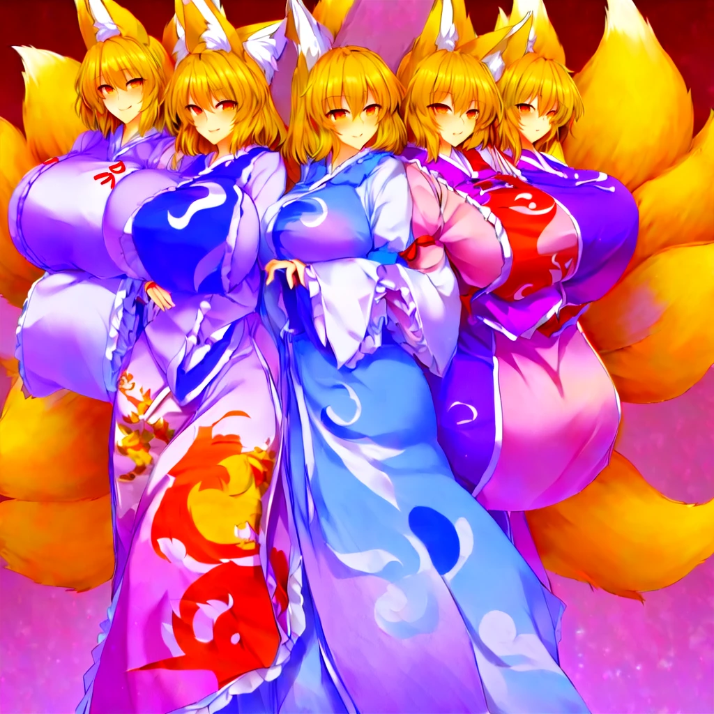 anime characters dressed in costumes posing for a picture, from touhou, commission for, touhou project, colorful kitsune city, commission for high res, touhou, zerochan art, anime girls, official fanart, game art!!, high quality fanart, touhou character, kawacy, characters from azur lane, commission art, fullbody commission for