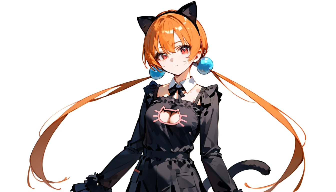 anime artwork, score_9, score_8_up, score_7_up, score_6_up, score_5_up, score_4_up,alisasr, 1girl, orange hair, red eyes, fake black cat ears, hairband, long hair, very long hair, twintails, hair ornament, hair bobbles, low twintails,, \\\\\\ \\\\\ , cat lingerie, paws gloves, cat tail, the pose
