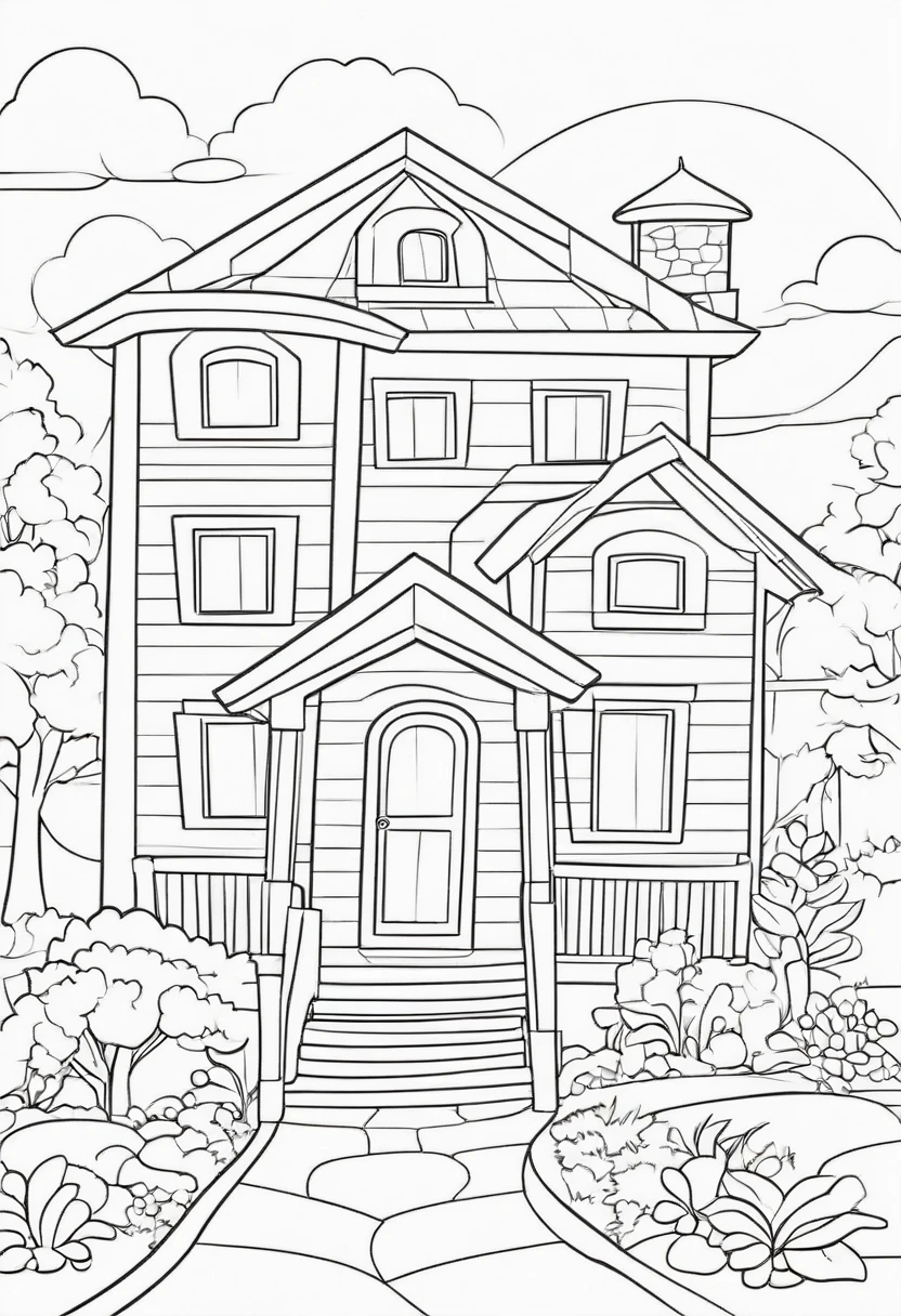 coloring page for kids, house cartoon style, thick lines