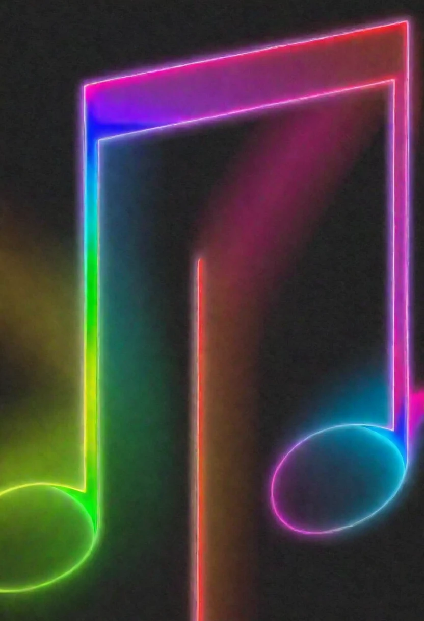 Black background, rainbow colored musical notes