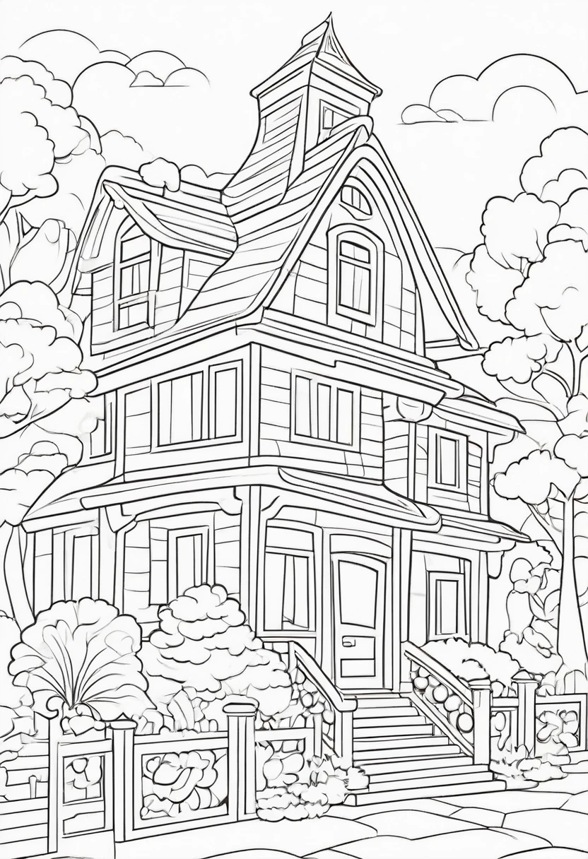 coloring page for kids,  rich house cartoon style, thick lines