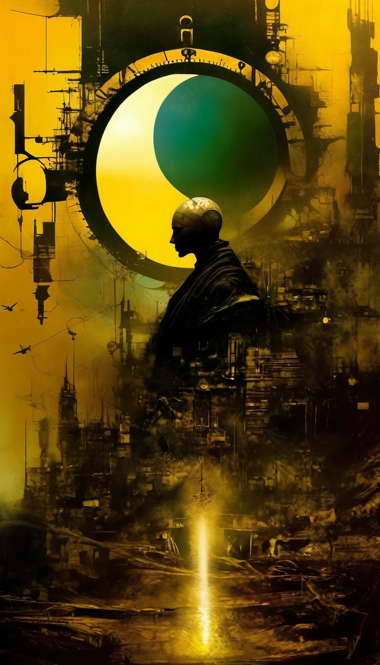 clockworld futuristic scene:1.5, Dave mckean art inspired