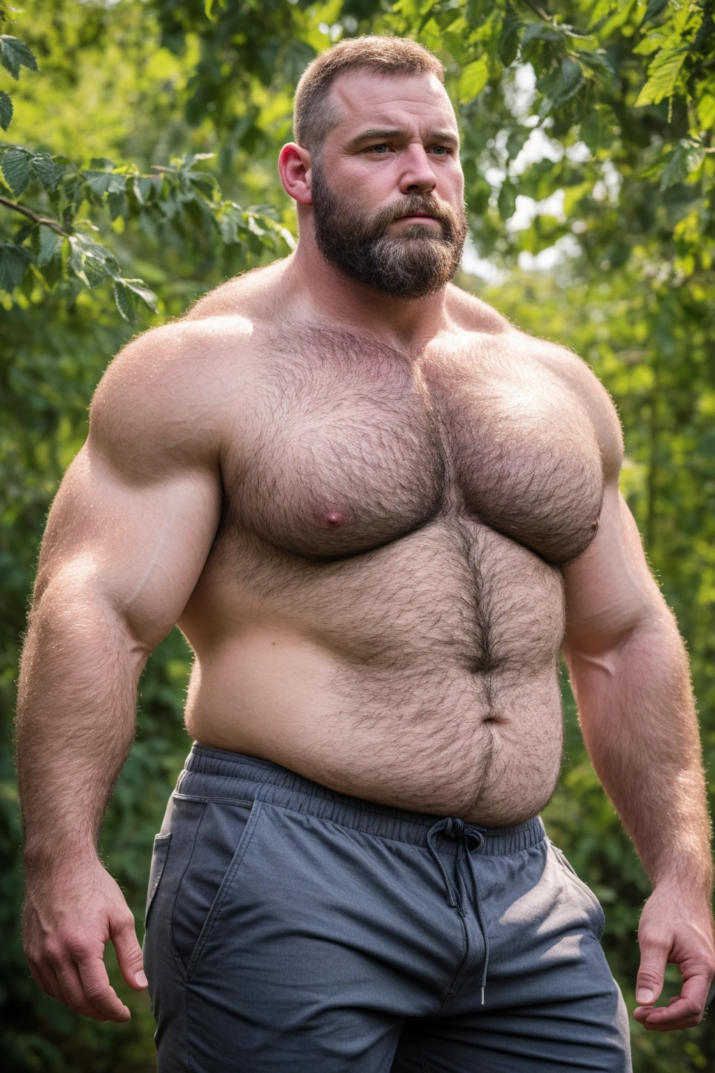 8K HIGH RESOLUTION HDR Very Extremely Realistic Very Detailed High Quality Create a professional studio-style 8K HDR Very Real photograph featuring a middle-aged daddy rugged bodybuilder muscle bears man , burly, very realy detailed hairy, 8K very realistic beared big daddy muscle bear,  and 8K very realistic detailed rugged burly man in shorts. Very Realistic detailed shorts, very realistic hair, very realistic beards, very realistic thick neck, very realistic neck lines, very realistic detailed neck, very realistic belly, very realistic burly chest, very realistic detailed hairy burly strong chest and arms, very realistic detailed hairy burly strong chest and arms, very realistic pecs, very realistic burly muscle bear body, very realistic nipples, very realistic burly muscle bear body, very realistic face, very realistic detailed face, very realistic eyes, very realistic detailed eyes, very realistic pupils, very realistic detailed pupils, very realistic nose, very realistic ears, very realistic facial features, very realistic burly arms, very realistic elbows, very realistic hands, very realistic pecs, very realistic belly, very realistic human man body, very realistic bellybutton, very realistic wrists, very realistic fingers, very realistic fingernails, very realistic shoulders, very realistic mouth, very realistic lips, very realistic detailed skin, very realistic skin, very realistic mens clothing, very realistic detailed mens clothing. 8K HDR Very Realistic Hairy Bearded Burly Muscle bear Photoshoot, A very realistic burly muscle bear man in a Farm,  8K HDR Very Realistic Intricately Detailed, 8K HDR very realistic detailed Farm surroundings, 8K HDR very realistic surroundings lighting, No Deformities, captured with a 85mm lens by a world famous photographer, 8K HDR Very Ultra Realistic and 8K HDR Very Realistic Photograph, 8K HDR Clear HDR Quality full with very realistic real details 