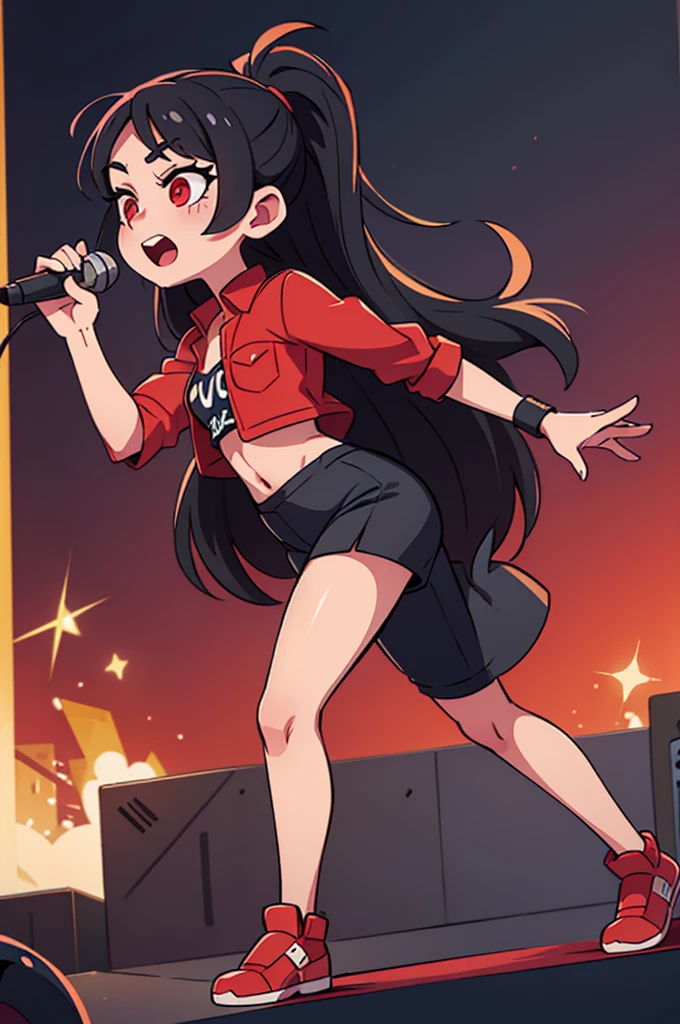 black long hair. pop idol. Red eyes. concert stage. legs fazendo sexo