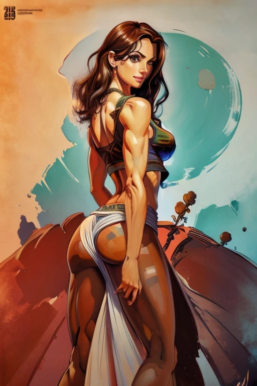 (back view),(rule of thirds:1.4),((hyper-realistic illustration:1.4)) Beautiful 20 yo Mediterranean woman, beautiful athletic figure, shapely toned legs, perfect round ass, natural perky breasts,(abs), ((long dark hair)), green eyes. (joy:1.4), sweet smile, mascara, dress, high heels. Masterpiece, best quality,(highly detailed:1.2),(detailed face and eyes:1.2), depth of field, 8k wallpaper, natural lighting, core shadows, high contrast, bokeh.