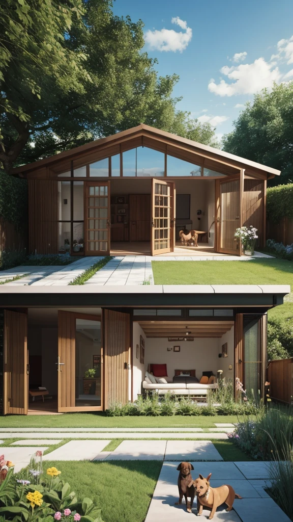 House with dog in the garden
