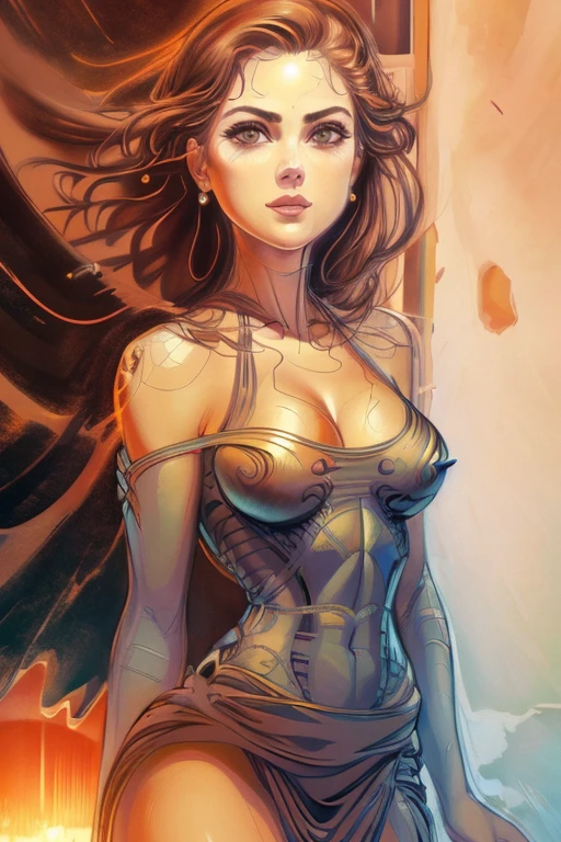 ((close-up of woman's face:1.4)),(rule of thirds:1.4),((hyper-realistic illustration:1.4)) Beautiful 20 yo Mediterranean woman, beautiful athletic figure, shapely toned legs, perfect round ass, natural perky breasts,(abs), ((long dark hair)), green eyes. (joy:1.4), sweet smile, mascara, dress, high heels. Masterpiece, best quality,(highly detailed:1.2),(detailed face and eyes:1.2), depth of field, 8k wallpaper, natural lighting, core shadows, high contrast, bokeh.