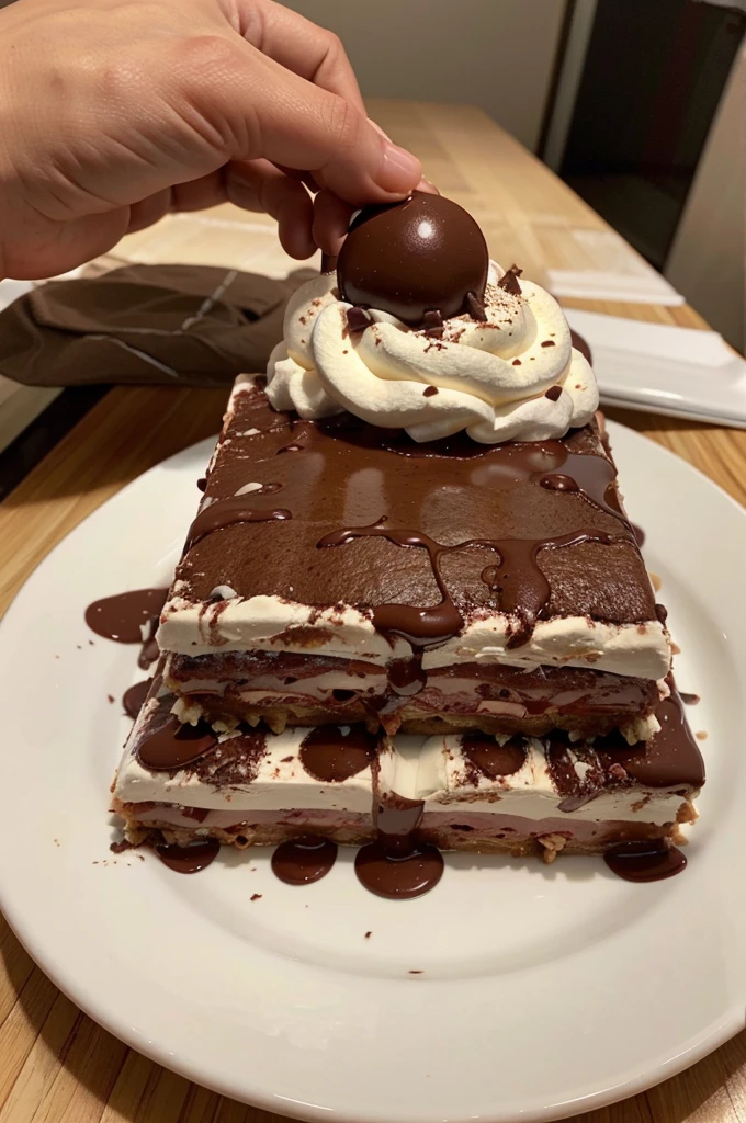 Amateur photo from Facebook. Taken with an iPhone 15 Pro. JUICY mouthwatering delicious , no-bake Chocolate Lasagna.