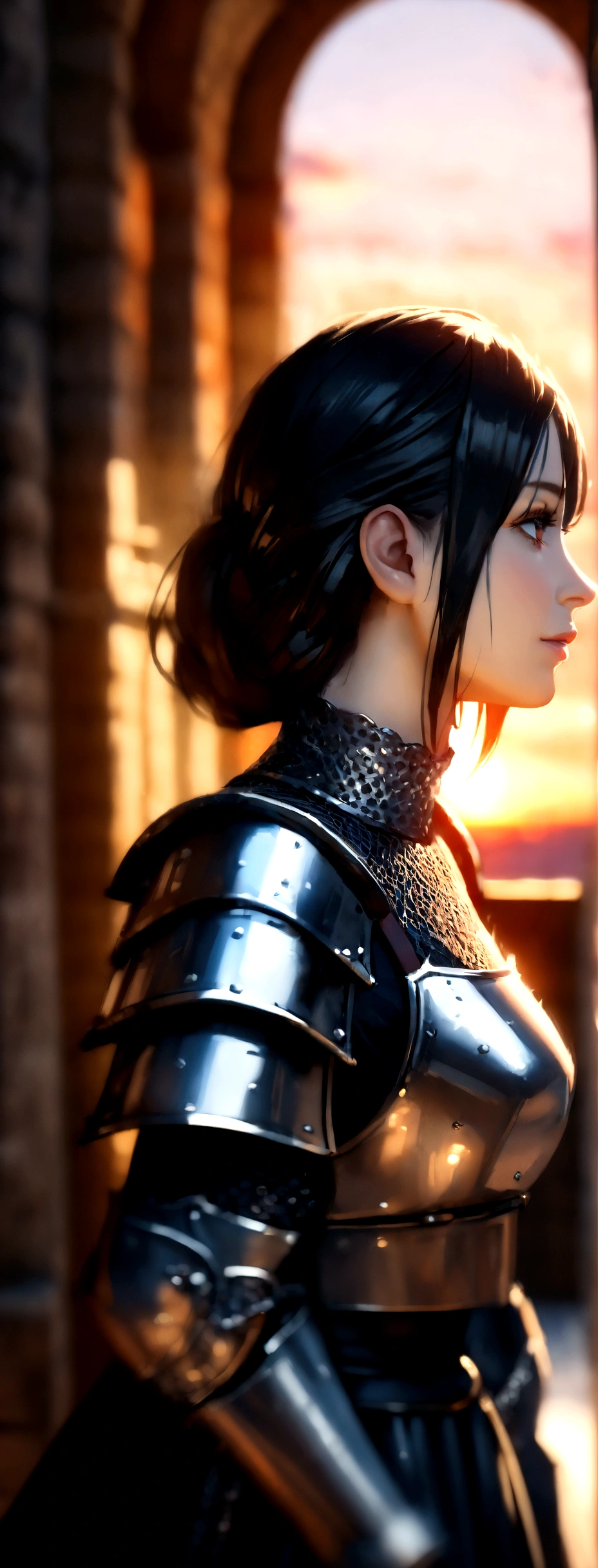 (masterpiece), (extremely intricate:1.3), (realistic), portrait of a girl, the most beautiful in the world, (medieval armor), metal reflections, upper body, outdoors, intense sunlight, far away castle, professional photograph of a stunning woman detailed, sharp focus, dramatic, award winning, cinematic lighting, octane render  unreal engine,  volumetrics dtx, (film grain, blurry background, blurry foreground, bokeh, depth of field, sunset, motion blur:1.3), chainmail