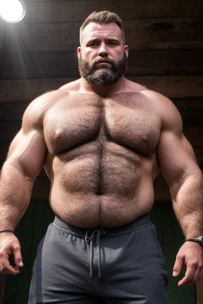 8K HIGH RESOLUTION HDR Very Extremely Realistic Very Detailed High Quality Create a professional studio-style 8K HDR Very Real photograph featuring a middle-aged daddy rugged bodybuilder muscle bears man , burly, very realy detailed hairy, 8K very realistic beared big daddy muscle bear,  and 8K very realistic detailed rugged burly man in shorts. Very Realistic detailed shorts, very realistic hair, very realistic beards, very realistic thick neck, very realistic neck lines, very realistic detailed neck, very realistic belly, very realistic burly chest, very realistic detailed hairy burly strong chest and arms, very realistic detailed hairy burly strong chest and arms, very realistic pecs, very realistic burly muscle bear body, very realistic nipples, very realistic burly muscle bear body, very realistic face, very realistic detailed face, very realistic eyes, very realistic detailed eyes, very realistic pupils, very realistic detailed pupils, very realistic nose, very realistic ears, very realistic facial features, very realistic burly arms, very realistic elbows, very realistic hands, very realistic pecs, very realistic belly, very realistic human man body, very realistic bellybutton, very realistic wrists, very realistic fingers, very realistic fingernails, very realistic shoulders, very realistic mouth, very realistic lips, very realistic detailed skin, very realistic skin, very realistic mens clothing, very realistic detailed mens clothing. 8K HDR Very Realistic Hairy Bearded Burly Muscle bear Photoshoot, A very realistic burly muscle bear man in a Farm,  8K HDR Very Realistic Intricately Detailed, 8K HDR very realistic detailed Farm surroundings, 8K HDR very realistic surroundings lighting, No Deformities, captured with a 85mm lens by a world famous photographer, 8K HDR Very Ultra Realistic and 8K HDR Very Realistic Photograph, 8K HDR Clear HDR Quality full with very realistic real details 