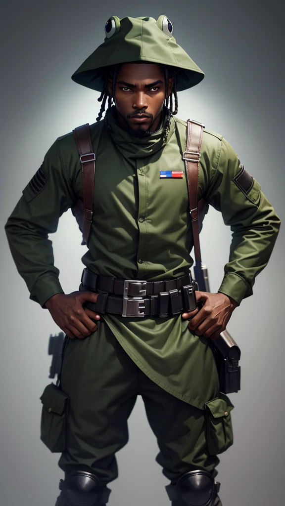 black soldier, with frog hat