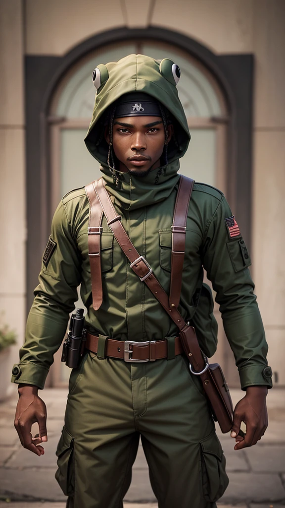 black soldier, with frog hat