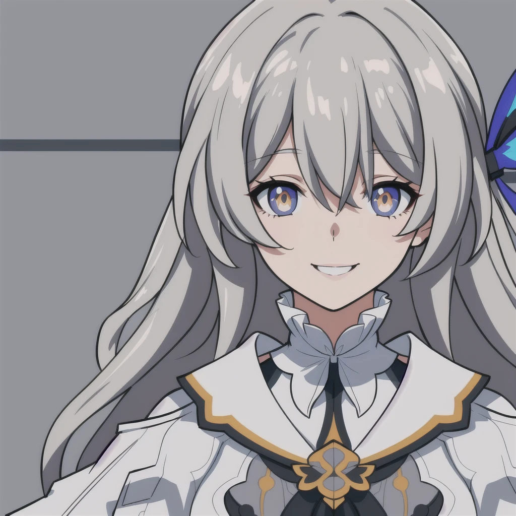 anime girl, smile, happy expression, light grey hair, firefly, dark brown clothes, 1girl, masterpiece, (beautiful and aesthetic:1. 5), thick black lineart, clean lineart, perfect lineart, variable lineart, clean anime outlines, intense line art, bold lineart, sharp lineart, best quality, high quality, best quality, ultra-detailed, colourful, saturated colours, dynamic lighting, HD,