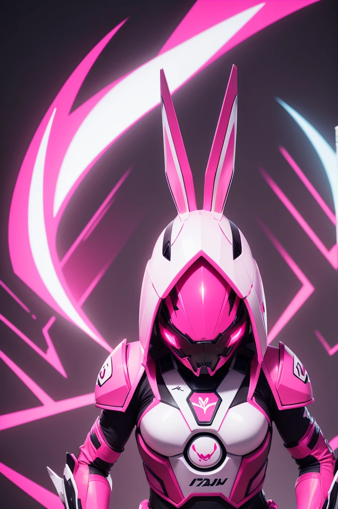 "Draw a logo of a gamer rabbit with an angry expression. Use a vibrant hot pink as the main color to make the bunny stand out.."