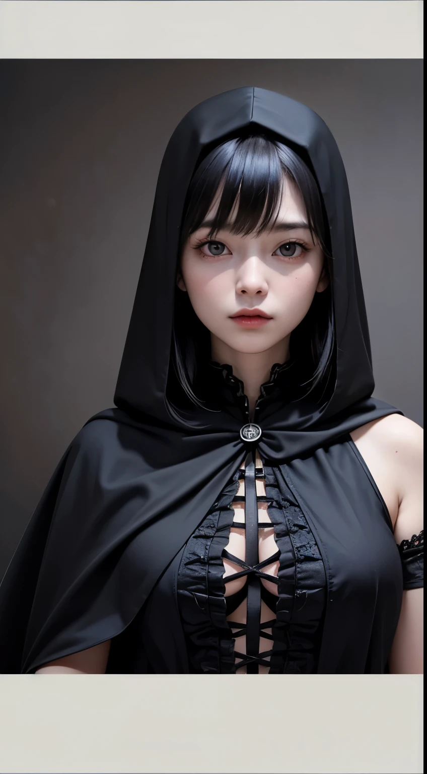 (8K、Highest quality、masterpiece、 Ultra-high resolution)、(Very condensed one girl、Delicate and beautiful features、Flat Body、slim、slender、(14 years old))、(Half Light:1.4)、(mysterious:1.25)、(Headshot closeup:1.3)、(love between vampires:1.25)、Vampire Knight、(In a dark cave:1.25)、(Glow in the dark eyes:1.25)、(Wear a black cloak:1.25)