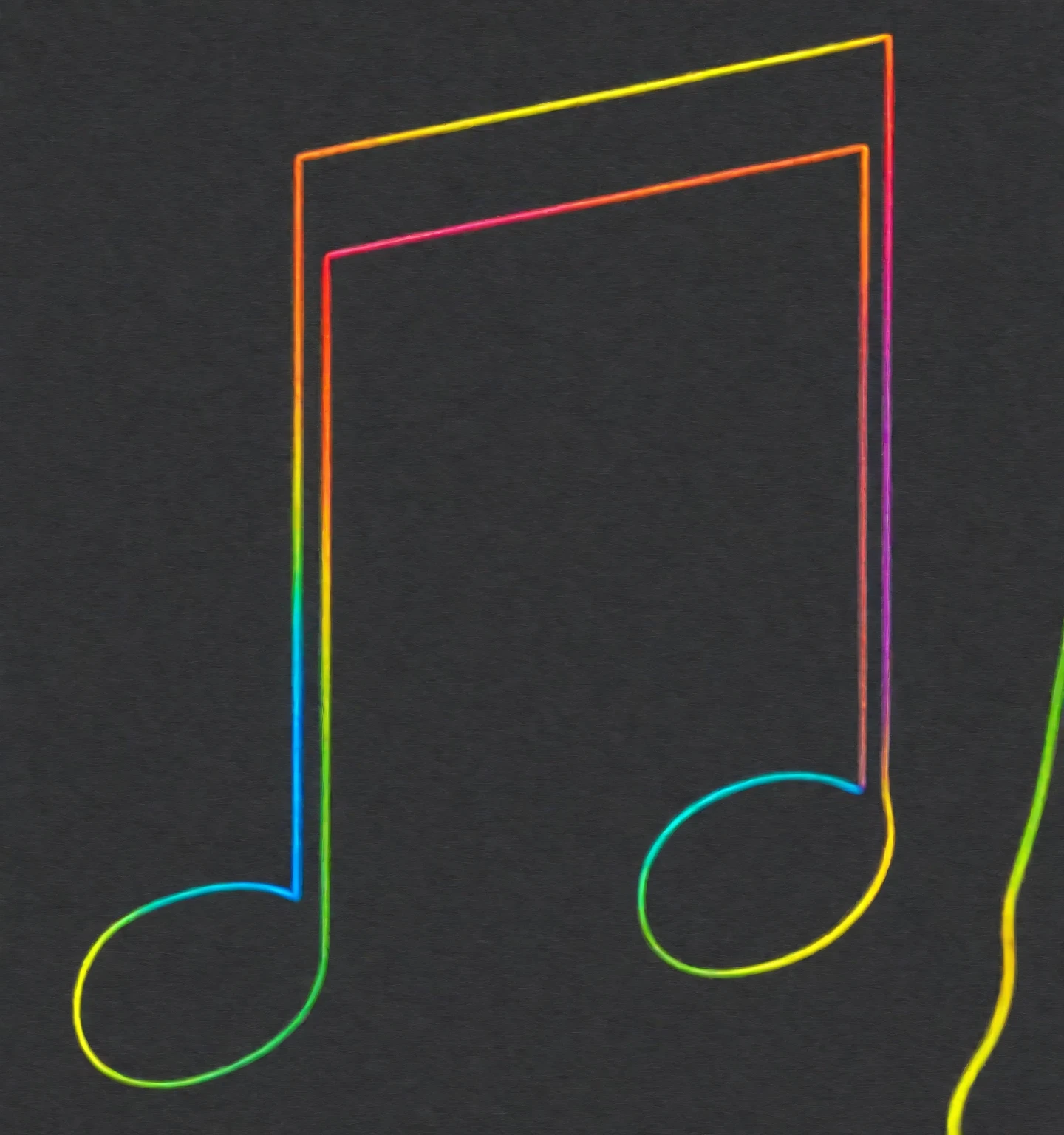 Black background, rainbow colored musical notes