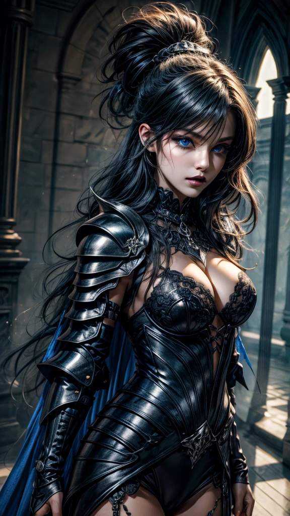 ((masterpiece, Highest quality, High resolution, Realistic, Highest quality,)) Perfect Face, (Detailed face), score_9, score_8_superior, score_7_superior, score_6_superior, score_5_superior, score_4_superior, One girl, Gothic Style, (Fully clothed), Very long hair, Gothic Body Armor, Very good, Exposed breasts, Goth Accessories, goth makesuperior, Beautiful Eyes, Bright colors, High Contrast, Vivid lighting, evaluation_Safety, break, Sapphire blue eyes,