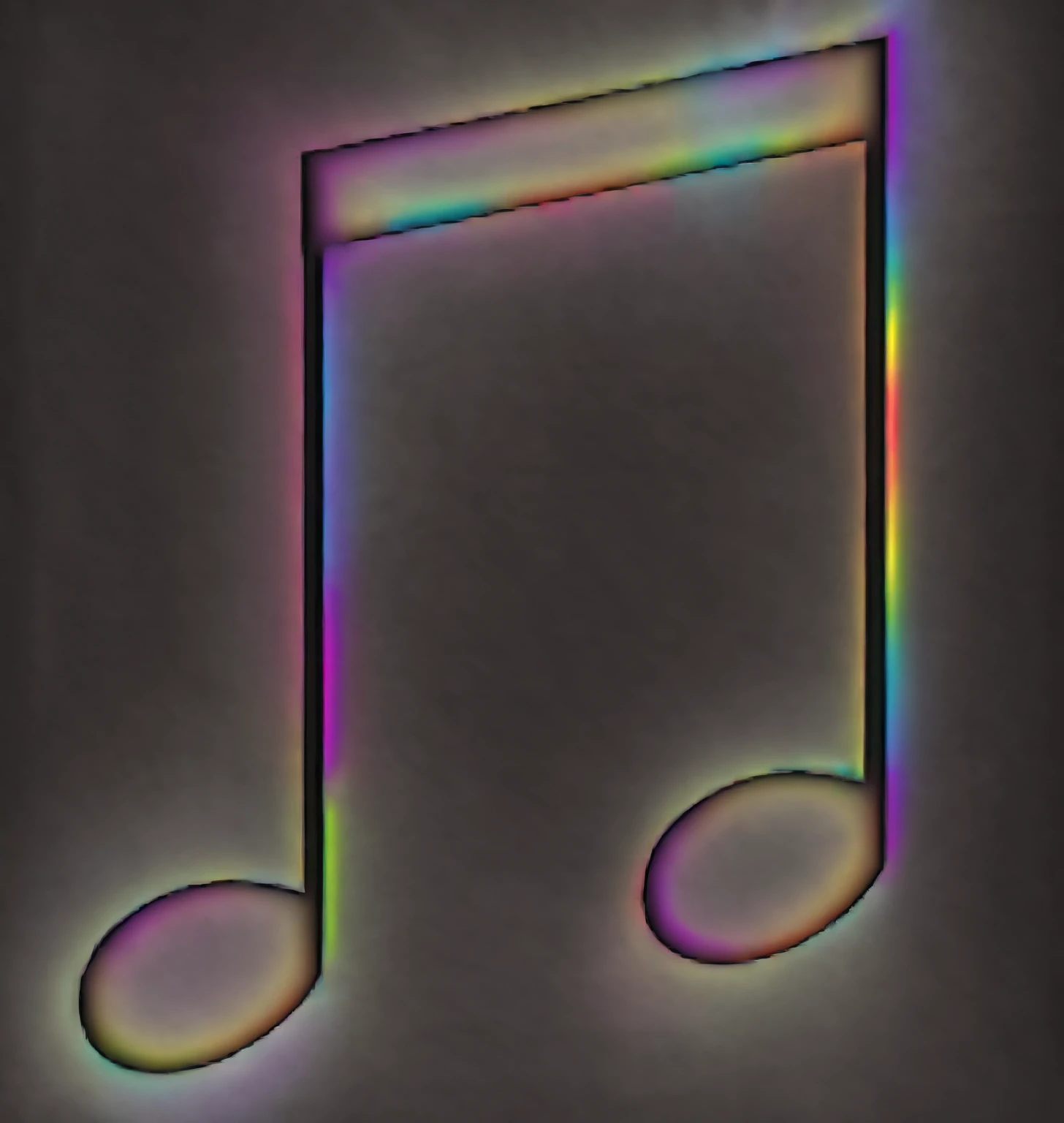 Black background, rainbow colored musical notes